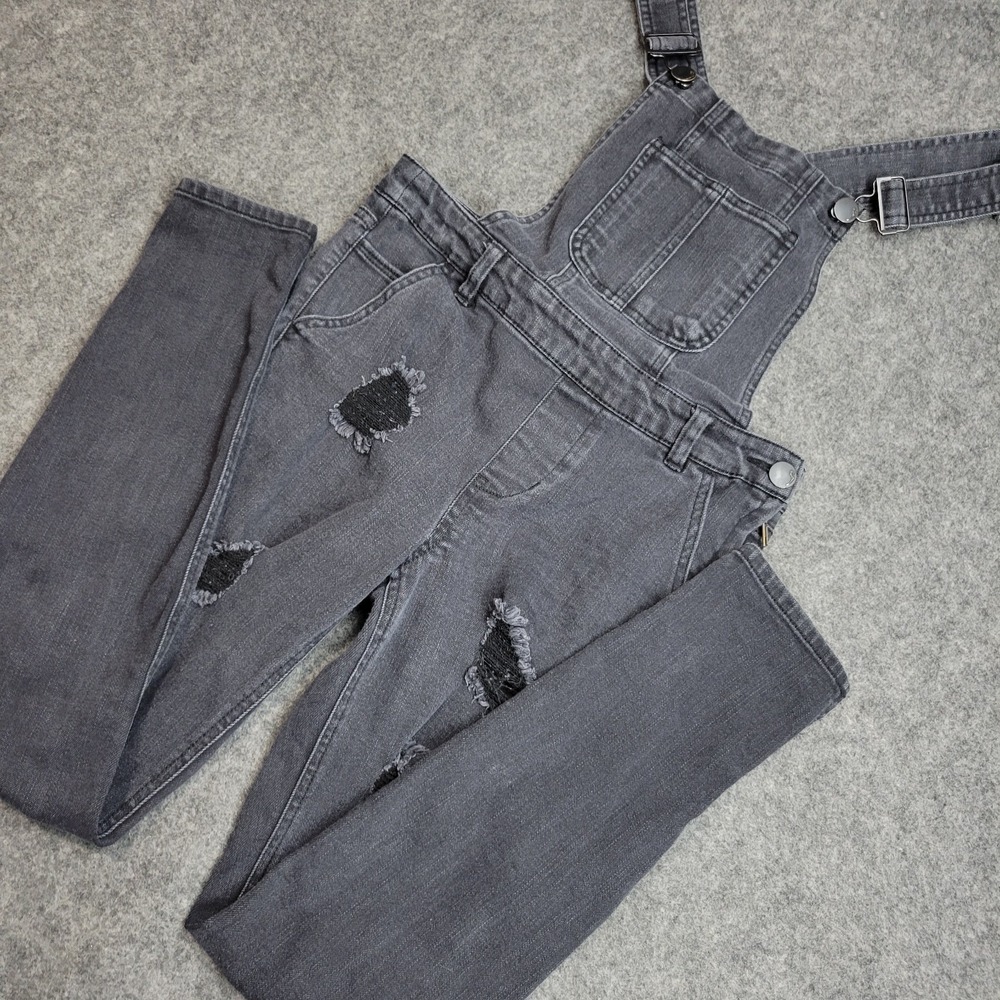 Dollhouse Overalls Womens 5 Gray Denim Distressed Adjustable Strap Y2K Boho‎